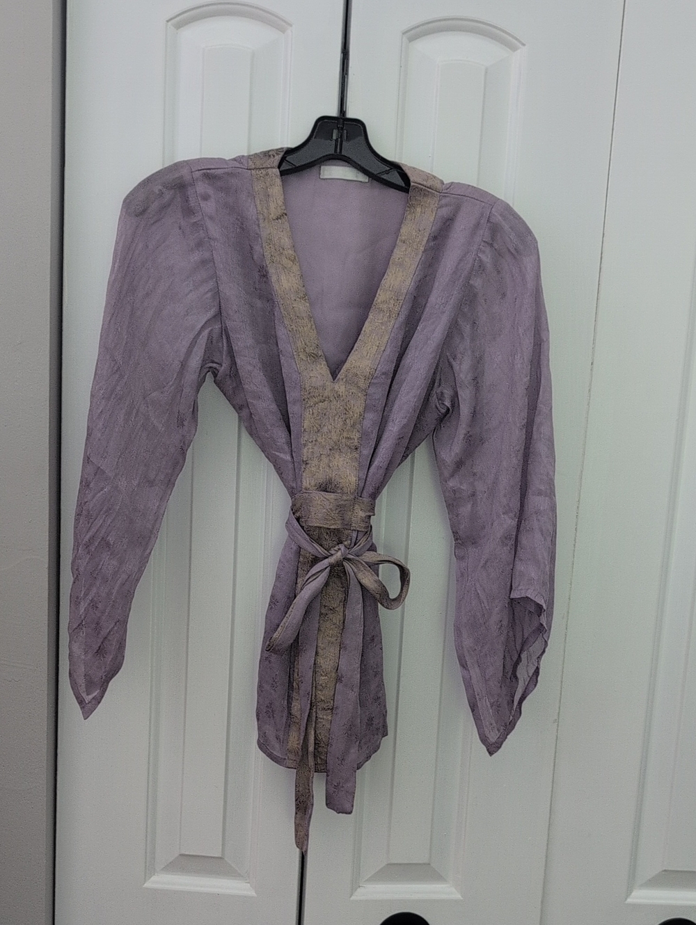 Helmut Lang Lavender Wrap Robe with Taupe Trim